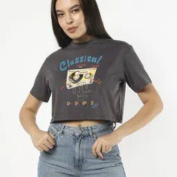 Women Graphic Print Regular Fit Crew-Neck Crop T-Shirt-image-36