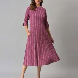 Printed A-Line Dress with Insert Pockets-picture-43