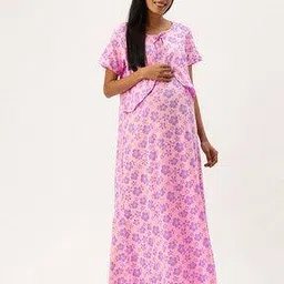 nejo - the new mom's journey Women Floral Print Round-Neck Nighti-picture-16