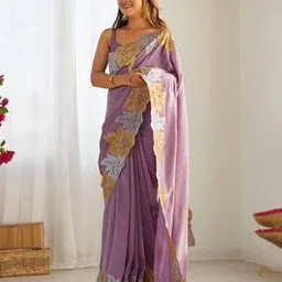 Women Embroidered Saree with Cut-Work Border-image-33
