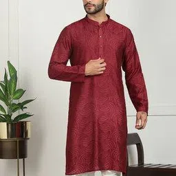 swagg india Men Embroidered Long Kurta with Mandarin Collar-picture-38