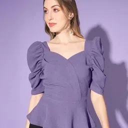 fabflee x ag Women Regular Fit Top with Puff Sleeves-picture-20