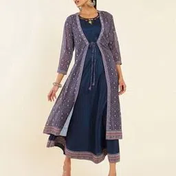soch Women Fit & Flare Dress with Printed Shrug-picture-28