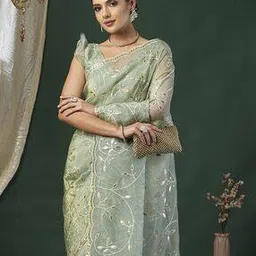 ri-wah Women Embroidered Saree with Scallop Border-picture-10