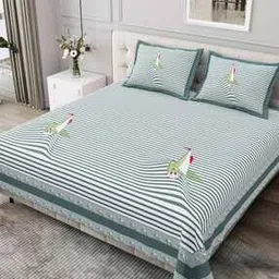 jaipur fabric 254 TC Striped King Bedsheet with Pillow Covers-picture-26