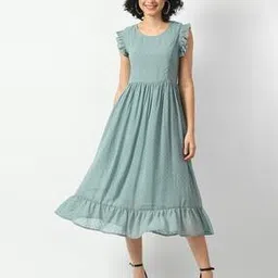 deckedup Women Swiss Dot Round-Neck Fit & Flare Dress-picture-31