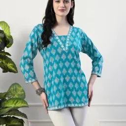 anzi Women Block Print A-Line Kurti image 1
