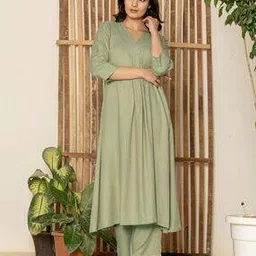 fabmoha Women V-Neck A-Line Kurta Set -picture-15