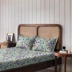 the happy pod 120 TC Floral Print Double Bedsheet with Pillow Covers-picture-15