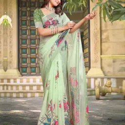 saree mall Ethnic Motif Design Zari Cotton Linen Saree image 1