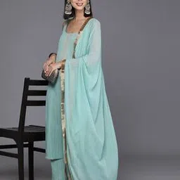 varanga Women Striped Straight Kurta with Pants & Dupatta-picture-31