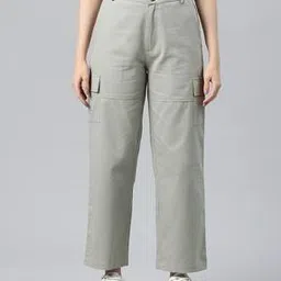 Women High-Rise Relaxed Fit Cotton Cargo Pants-image-0
