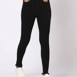 Women High-Rise Skinny Fit Jeans with Frayed Hems-image-3