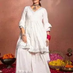 ishin Women Embroidered A-Line Kurta Sharara Set-picture-29