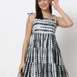 Women Tie & Dye Strappy Tiered Dress-image-0