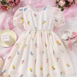 tior Embroidered Fit & Flare Dress with Puff Sleeves-picture-30