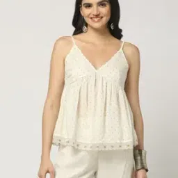 svrnaa by azorte Polka-Dot Print Peplum Top with Embroidered Lace-picture-48