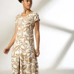 fig Women Leaf Print A-Line Dress-picture-28