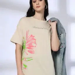 Women Floral Print Oversized Round-Neck T-Shirt-image-10