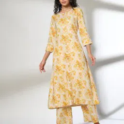 avaasa mix n' match Women Floral Print A-Line Kurta & Pants Set-picture-14