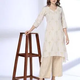 avaasa mix n' match Women Floral Print A-line Kurta & Pants Set-picture-29