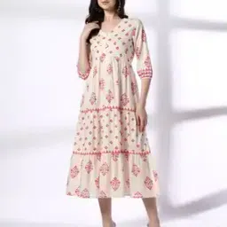 fusion Women Floral Print V-Neck Tiered Dress-picture-50
