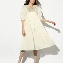 svrnaa by azorte Embroidered Fit & Flare Dress with Slip-picture-21