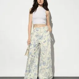 Floral Print Relaxed Fit Flat-Front Trousers-image-3