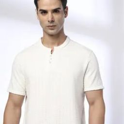 dnmx Men Striped Regular Fit Henley T-Shirt-picture-9
