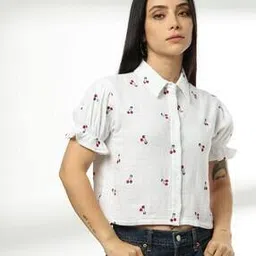 rio Women Cherry Embroidered Regular Fit Cotton Crop Shirt-picture-34