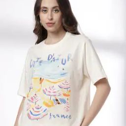 dnmx Women Graphic Print Boxy Fit Cotton Round-Neck T-Shirt-picture-17