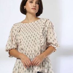 dnmx Women Block Print Regular Fit Peplum Top with Smocking-picture-5