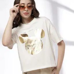 dnmx Women Mickey Mouse Print Boxy Fit Crew-Neck T-Shirt-picture-7