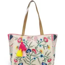 anekaant Women Embroidered Tote Bag with Zip Closure & Tassels-picture-46
