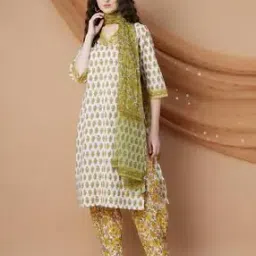 melange by lifestyle Women Floral Print Straight Kurta Set-picture-24