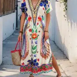 outzidr global Women Floral Print V-Neck A-Line Dress-picture-28