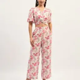 madame Women Floral Print Twist-Front Crop Top & Pants Co-Ord Set-picture-44