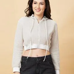 being human Women Ribbed Relaxed Fit Zip-Front Hoodie-picture-12