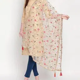 dupatta bazaar Floral Embroidered Net Dupatta with Beaded Border-picture-12