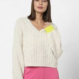 vero moda Ribbed V-Neck Top with Full Sleeves-picture-36