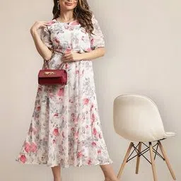 fabflee x ag Women Floral Print Fit & Flare Dress with Tie-Up-picture-43