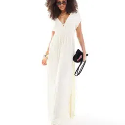 asos design Crinkle Short Sleeve Tie V-Neck Front Midaxi Tea Dress-picture-36