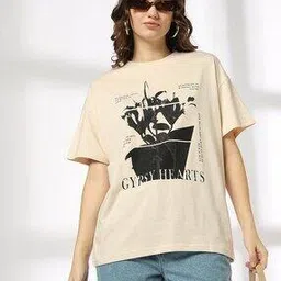 dnmx Women Graphic Print Oversized Cotton Crew-Neck T-Shirt-picture-25