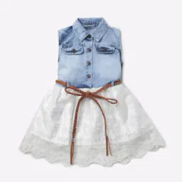 peppermint Fit & Flare Dress with Contrast Denim Yoke-picture-11