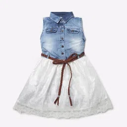 peppermint Fit & Flare Dress with Contrast Denim Yoke image 1