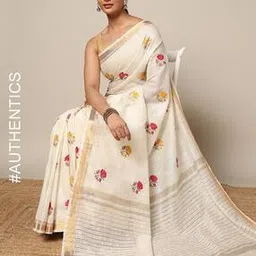 indie picks Handloom Embroidered Pure Linen Saree-picture-33