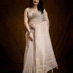 ri-wah Women Geometric Design Zari Linen Traditional Saree-picture-40