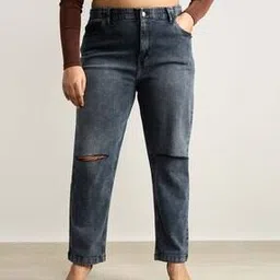 freakins Women Lightly Washed Distressed Mom Jeans-picture-23