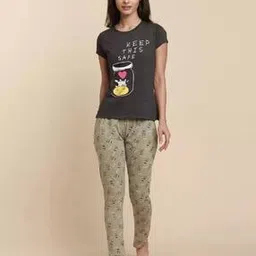 lyra Women Regular Fit Graphic Print Top & Pyjama Set-picture-36