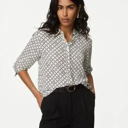 marks & spencer Printed Collared Button Through Blouse-picture-20
